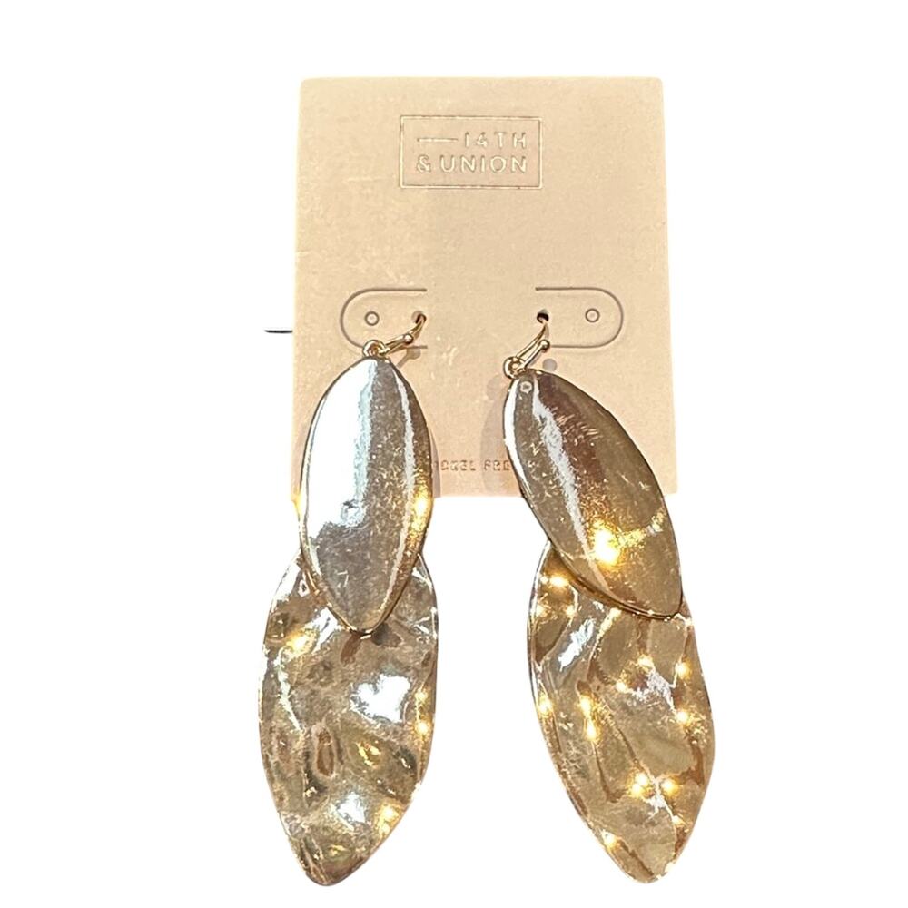 14th & Union Polished Gold Layered Leaf Drop Earrings NWT